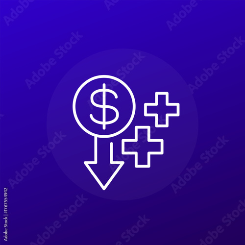 reduce medical costs icon, line design