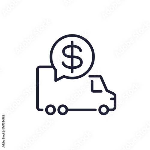 transportation costs icon with a truck and dollar, line pictogram
