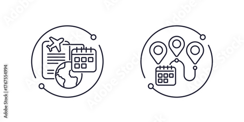 vacation or trip planning line icons