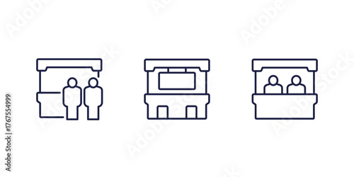 booth icons, exhibition stands and exhibitors, kiosk line design