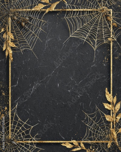 Elegant Black Background with Gold Webs and Leaves for Design Use