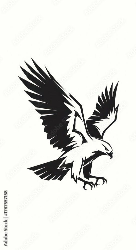 Fototapeta premium Stylized black and white eagle in flight vector illustration.