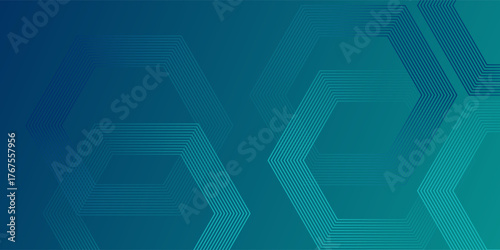 Digital hexagonal green abstract background. Digital futuristic technology concept with hexagons. Geometric stripe line art design for poster, brochure, cover, banner, website, header