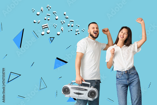 Young couple with boombox d...