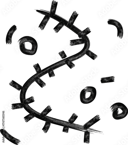 Handmade Black and White Abstract Parasite Illustration with Genetic Motifs