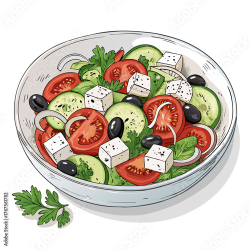 Create Bold Stroke Greek Salad With Feta High-Quality Stock Image Ideal for Marketing