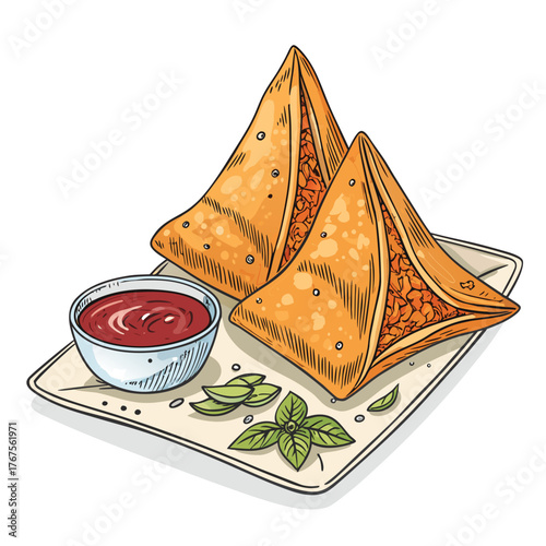 Featuring Create Bold Stroke Indian Samosa With Sauce Stunning Professional Photo
