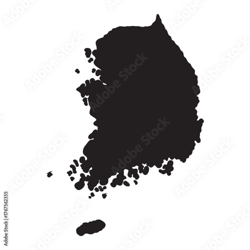 Black silhouette map of South Korea, a detailed vector illustration of the country's geographical outline and shape