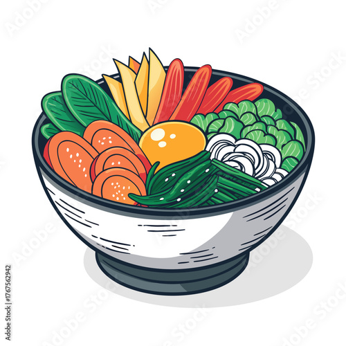 Create Bold Stroke Korean Bibimbap Rice Bow Creative Visual Perfect for Editorial Content