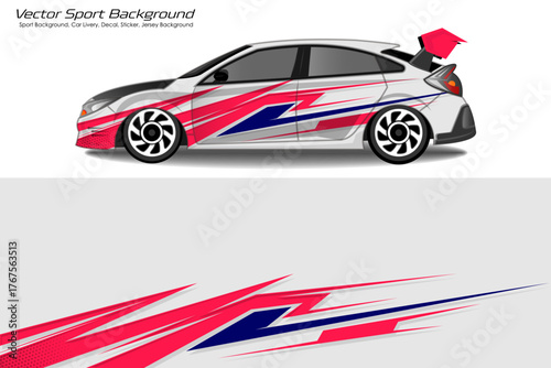 car wrap livery design Hatchback racing wrap decal or livery design in red and white color EPS 10