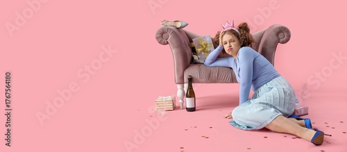 Young woman with hangover a...