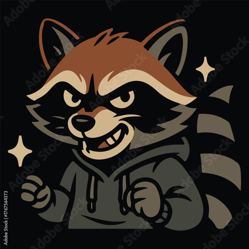 Urban Cartoon Raccoon in Limited-Palette Vector Style