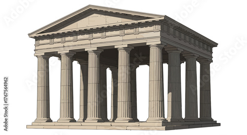 ancient greek temple a classic building with iconic columns against a white background ideal for historical or architectural presentations