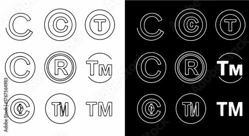copyright symbols showcasing trademark registration compliance and brand protection icons for legal agreements intellectual property rights and business licensing