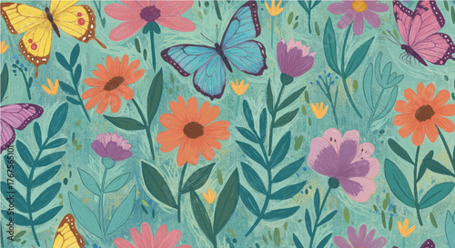 whimsical butterfly garden a vibrant display of colorful flowers and fluttering butterflies in a fantasy garden setting perfect for spring designs