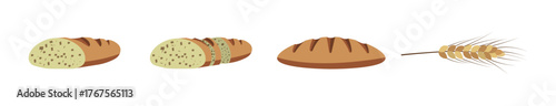 Set of breads with wheat vector illustration
