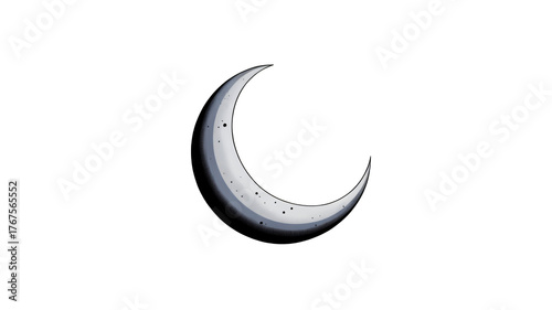 Beautiful silver crescent moon shining brightly in the night sky