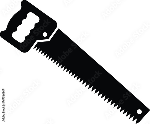 Silhouette of hand saw with serrated blade and ergonomic handle for carpentry, woodworking, cutting tools, and construction vector illustration