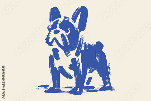 french bulldog expressive blue brush dog illustration vector