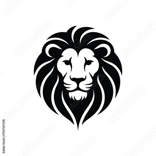 Stylized black and white lion head emblem for branding