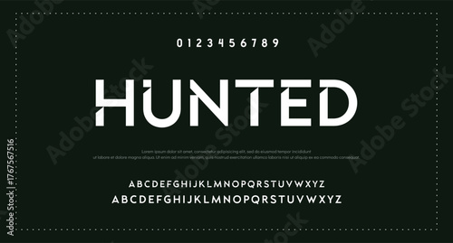 Font digital cyber alphabet with point, trendy letters A, B, C, D, E, F, G, H, I, J, K, L, M, N, O, P, Q, R, S, T, U, V, W, X, Y, Z and numerals 0, 1, 2, 3, 4, 5, 6, 7, 8, 9.