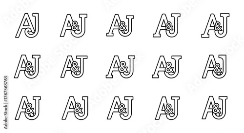 Monogram AJ with an anchor and ampersand symbol, a classic and elegant design, perfect for branding, logos, maritime themes, nautical designs, and personal monograms, presented in a repeating pattern