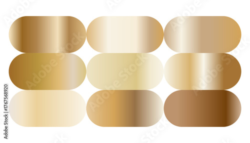 Light brown and beige satin gradients bg. A set of metal hologram frame swatches. Shiny and soft gradient backgrounds. Gold hologram texture. Rich and luxury metal color samples