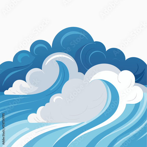 Ocean Wave Vector Illustration Depicting a Coastal Scene with Dynamic Sea Movement