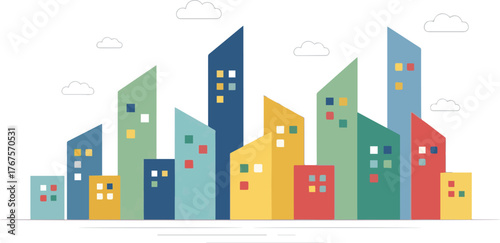 Create a kinds of deferent Simple cityscape vector illustration material vector art with white background..