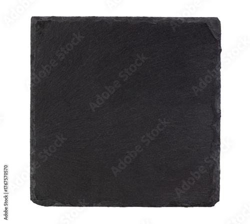 Slate serving tray or plate isolated on white or transparent background, top view