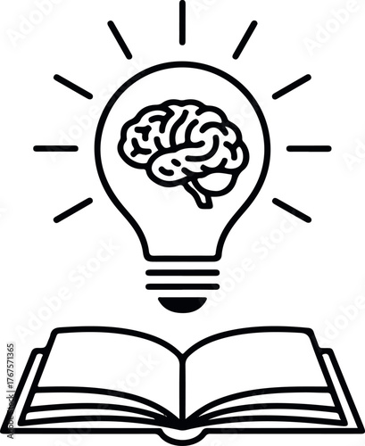 An icon of a light bulb with a book represents the concept of inspiration, innovation, and creative ideas for business and thinking