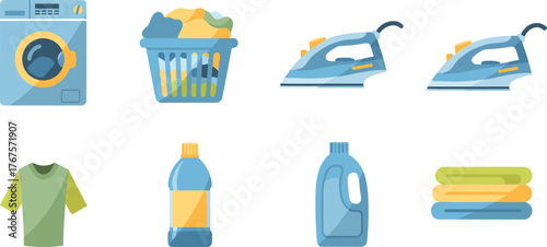 Minimal Flat Laundry Service Icon Set – Washing, Drying, and Ironing Vector Collection.