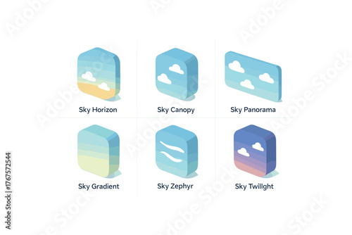 isometric icon items isolated on white background sky horizon sky canopy sky panorama sky gradient sky zephyr sky twilight