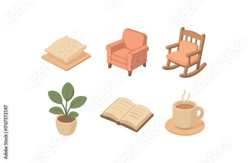 isometric icon items isolated on white background comfort calm comfort serenity comfort cradle comfort oasis comfort bliss comfort respite