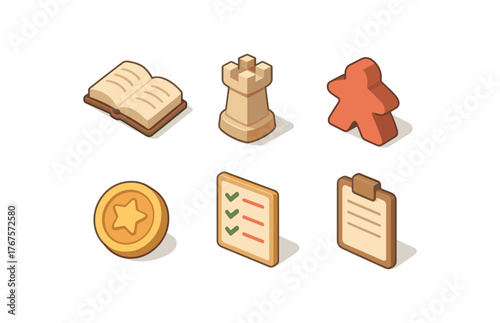 isometric icon items isolated on white background games lore games strategy games avatar games token games scoreboard games session