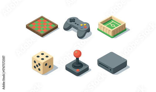 isometric icon items isolated on white background games board games controller games arena games dice games joystick games console