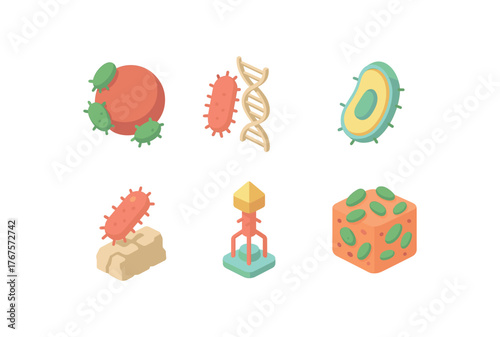 isometric icon items isolated on white background bacterial infection macrophage infiltration site bacterial infection antibiotic resistance gene bacterial infection capsule polysaccharide