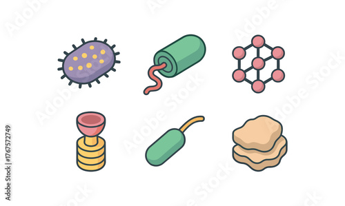 isometric icon items isolated on white background bacterial infection lipopolysaccharide endotoxin unit bacterial infection flagellar motor complex bacterial infection quorum sensing