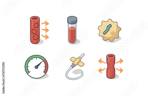 isometric icon items isolated on white background bloodstream infection septicemia cytokine zone bloodstream infection blood culture vial medium bloodstream infection endothelial adhesion