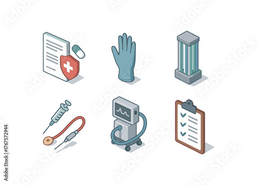 isometric icon items isolated on white background hospital acquired infection antimicrobial stewardship policy hospital acquired infection healthcare worker glove integrity hospital