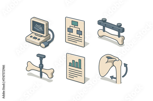 isometric icon items isolated on white background clavicular fracture callus assessment ultrasound clavicular fracture nonunion treatment algorithm clavicular fracture alignment jig