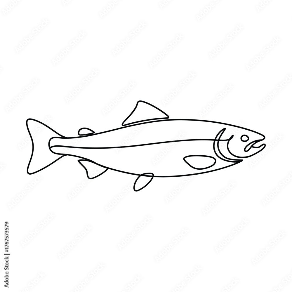 Fototapeta premium Simple outline drawing of a salmon fish