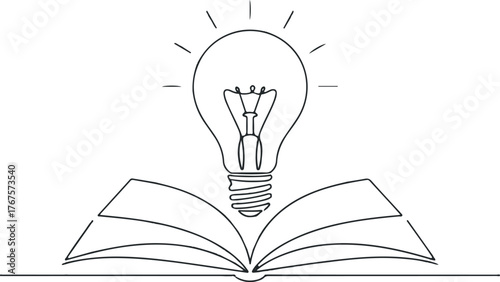 Creative concept: bright idea with an open book and light bulb icon symbolizing inspiration and innovation
