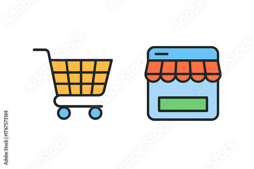 outline colorful icon 2 isolated on transparent background flat vector illustration style commerce theme including shopping cart and online store window