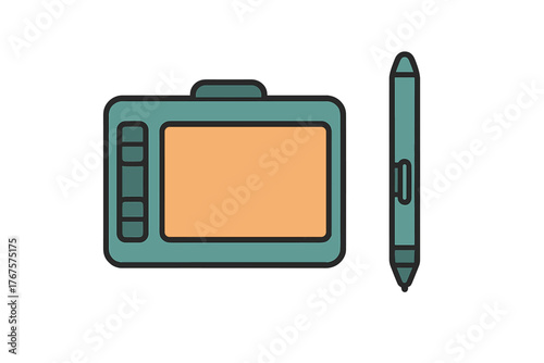 outline colorful icon 2 isolated on transparent background flat vector illustration style digital art theme including drawing tablet and stylus pen