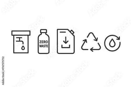 monochrome minimal icon 5 isolated on transparent background clean outline vector style refill system theme including refill station outline zero waste bottle refill pouch icon reuse loop