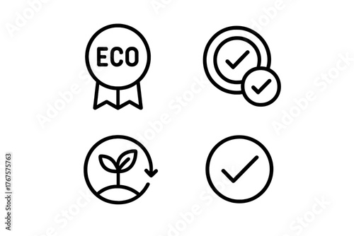 monochrome minimal icon 4 isolated on transparent background clean outline vector style eco certification marks theme including certification badge product approval stamp sustainability