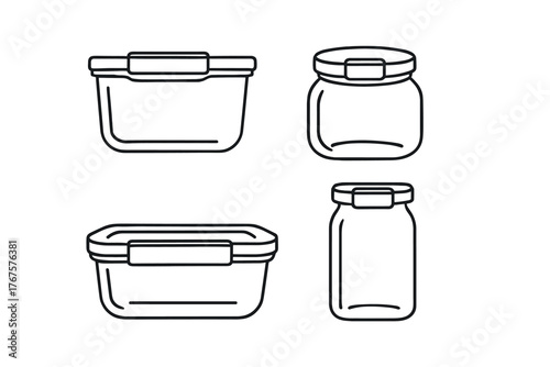 4 outline reusable glass storage containers flat vector illustration style isolated on white background