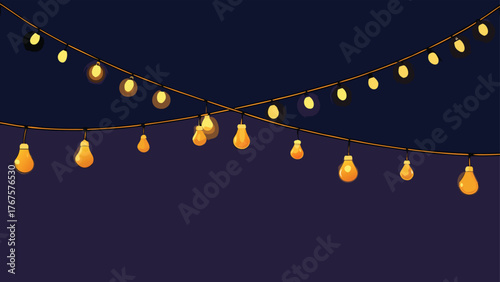 Brightly colored lights arranged in a string, set against a dark black background, enhancing their visual impact..eps