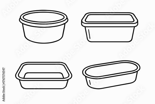 4 outline stainless steel containers as single use replacements flat vector illustration style isolated on white background